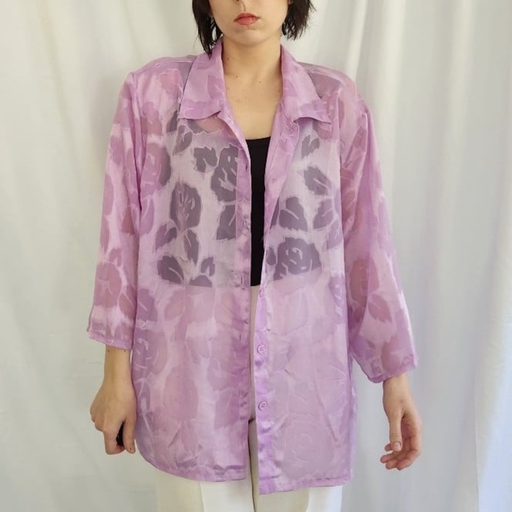 Y2K Sheer Purple Floral Top